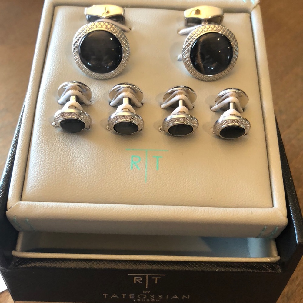 New Tateossian Black and Silver Stud/Cufflink Set